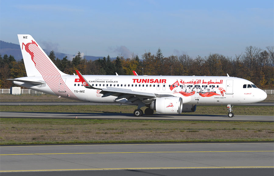 Airbus A320 TS-IMZ в футбольной ливрее авиакомпании Tunisair